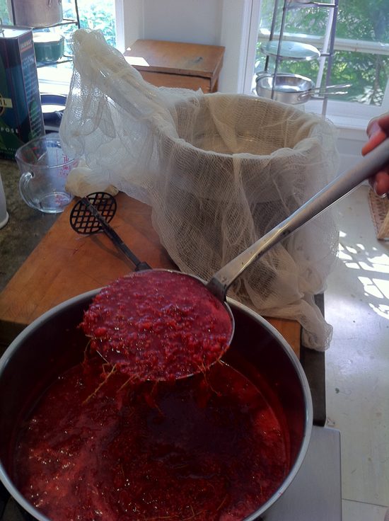 straining with cheesecloth