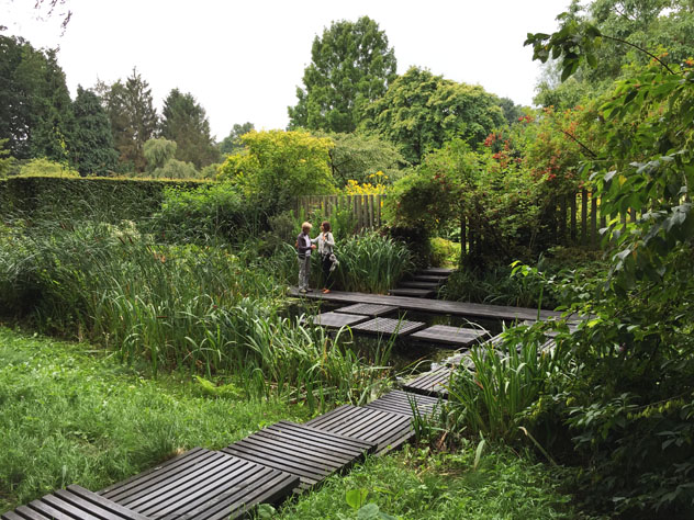 Modern recycled material floating paths through Marsh garden Gardeners garden